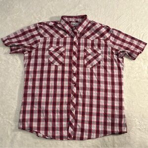 Wrangler Wrancher‎ Shirts Mens XXL White/Red Plaid Pearl Snap Short Sleeve